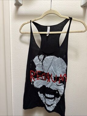 Bella+Canvas Black Graphic Tank with Red Text and Gray Skull Art